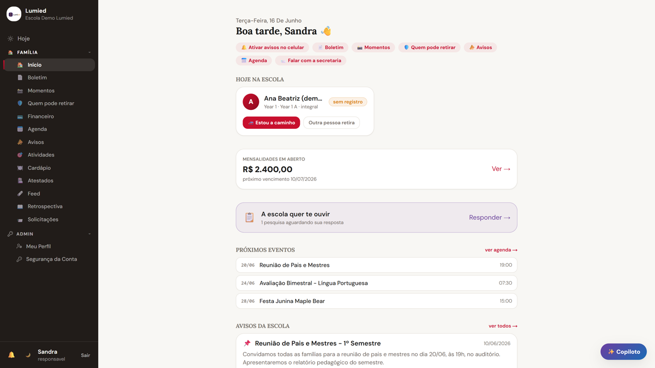 App de pais com pickup em tempo real
