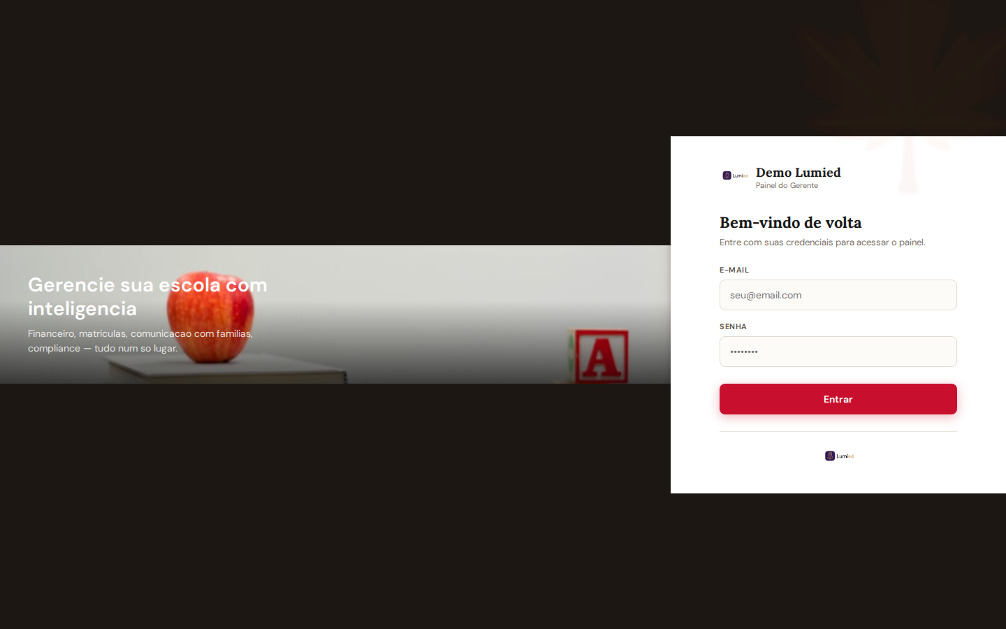 Tela de login do gerente